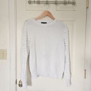INC International Concepts White Perforated Knit Long Sleeve Sweater Top Size M